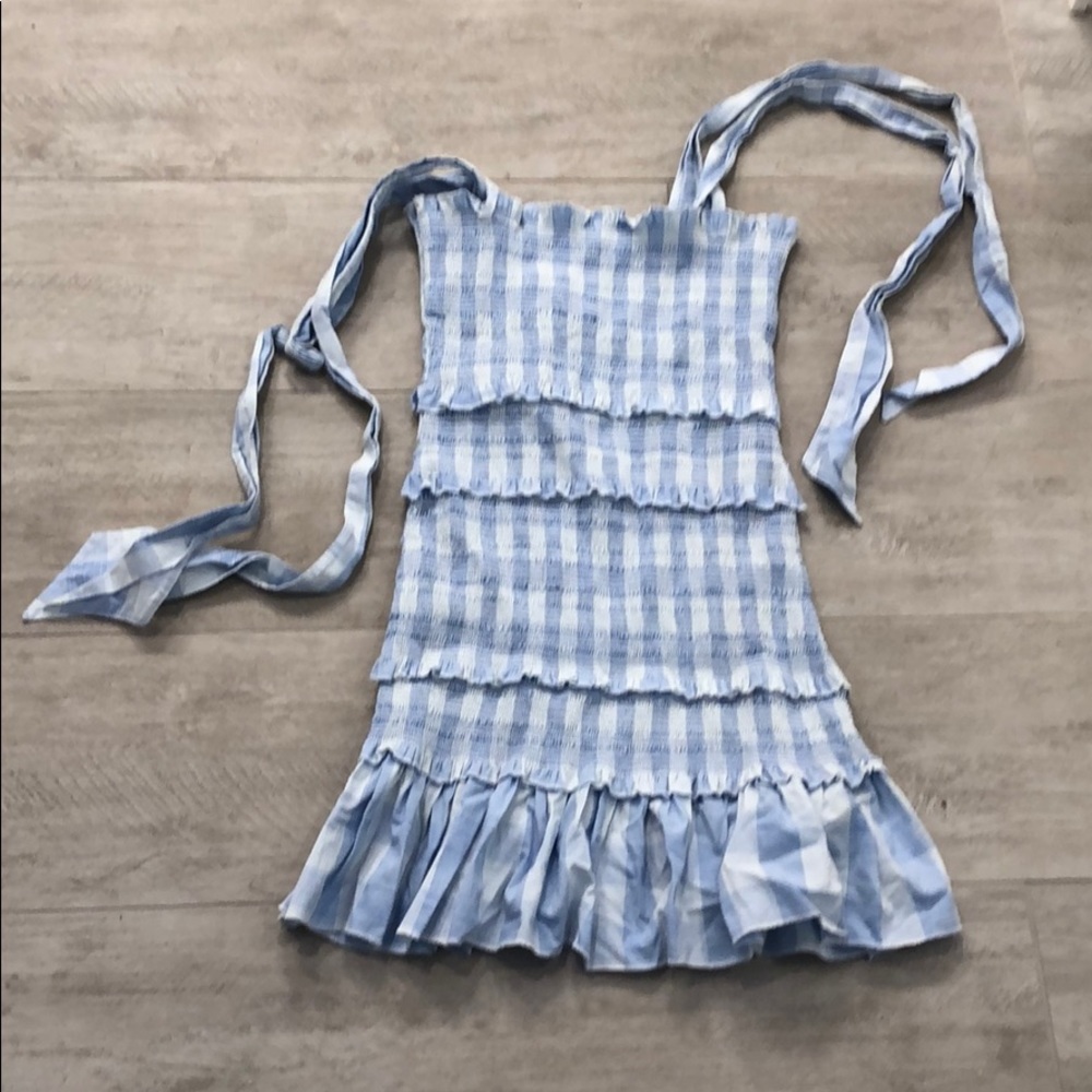 Blue smocked bodycon dress